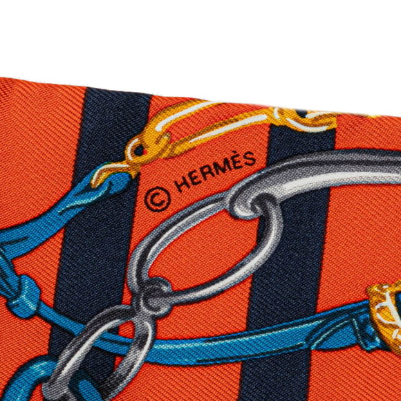 Hermes Twilly BRIDES de GALA Ceremonial Bridle Scarf Muffler Orange Multicolo... - Picture 3 of 4